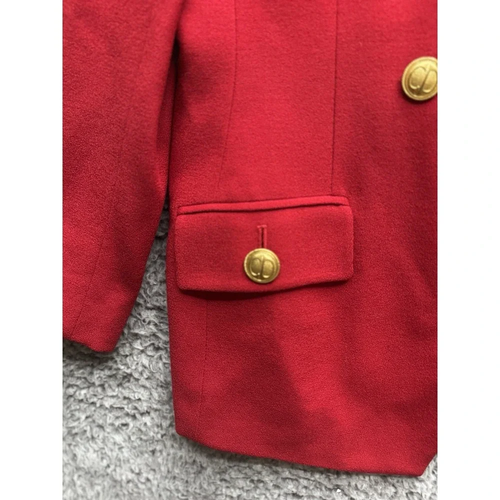 Vintage Christian Dior Red Double Breasted Blazer‎ Jacket Gold Logo Buttons